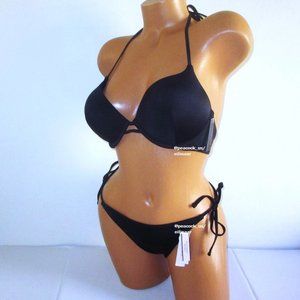 36DD/L VICTORIA SECRET SWIM Bombshell Push Up Top Bikini Set Side Tie Bottom
